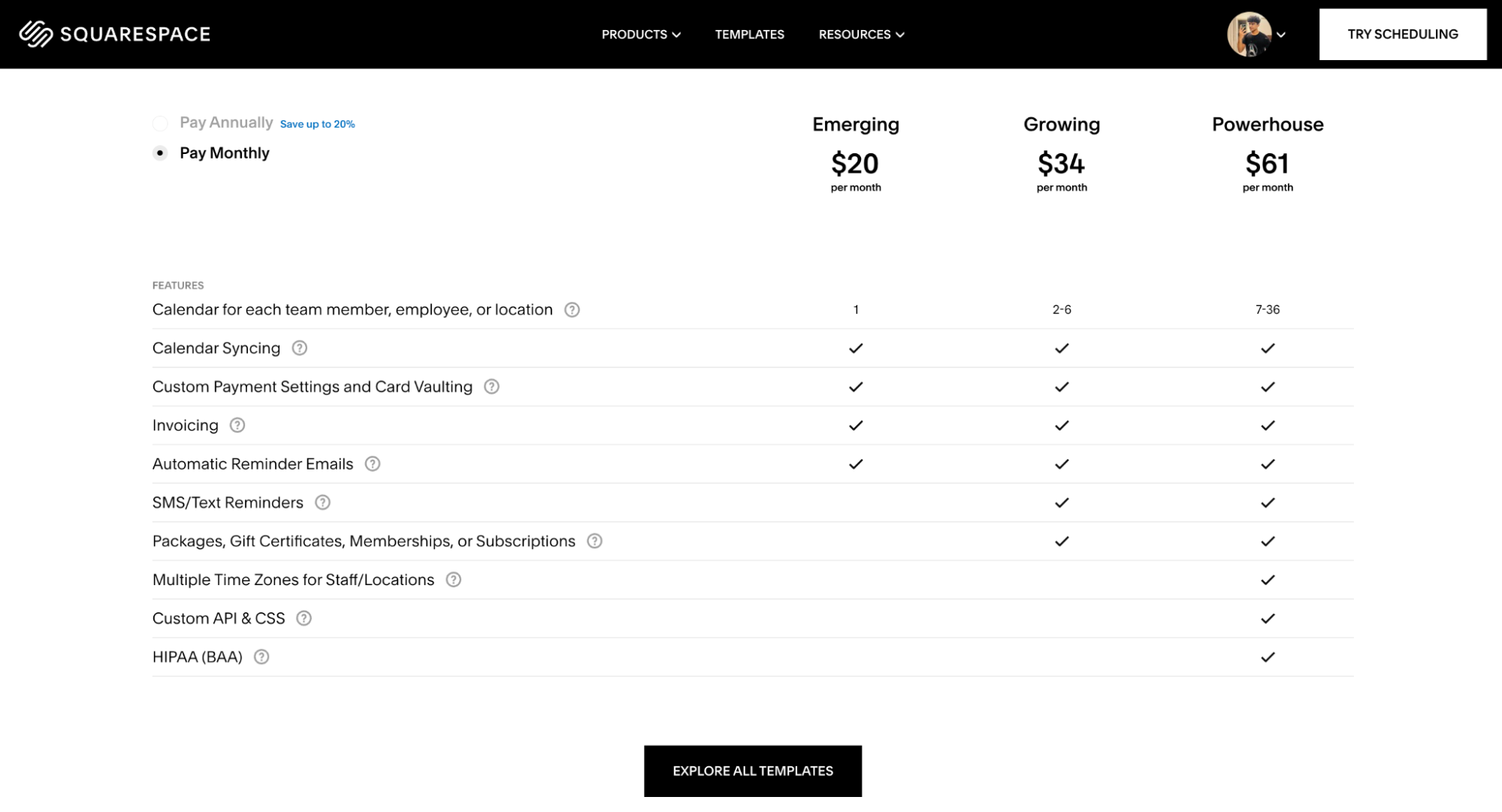 Screenshot of Squarespace Acuity in use