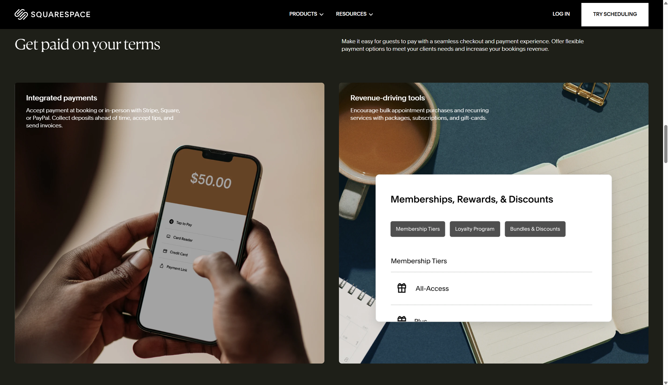 Screenshot of integrations supported by Squarespace Acuity