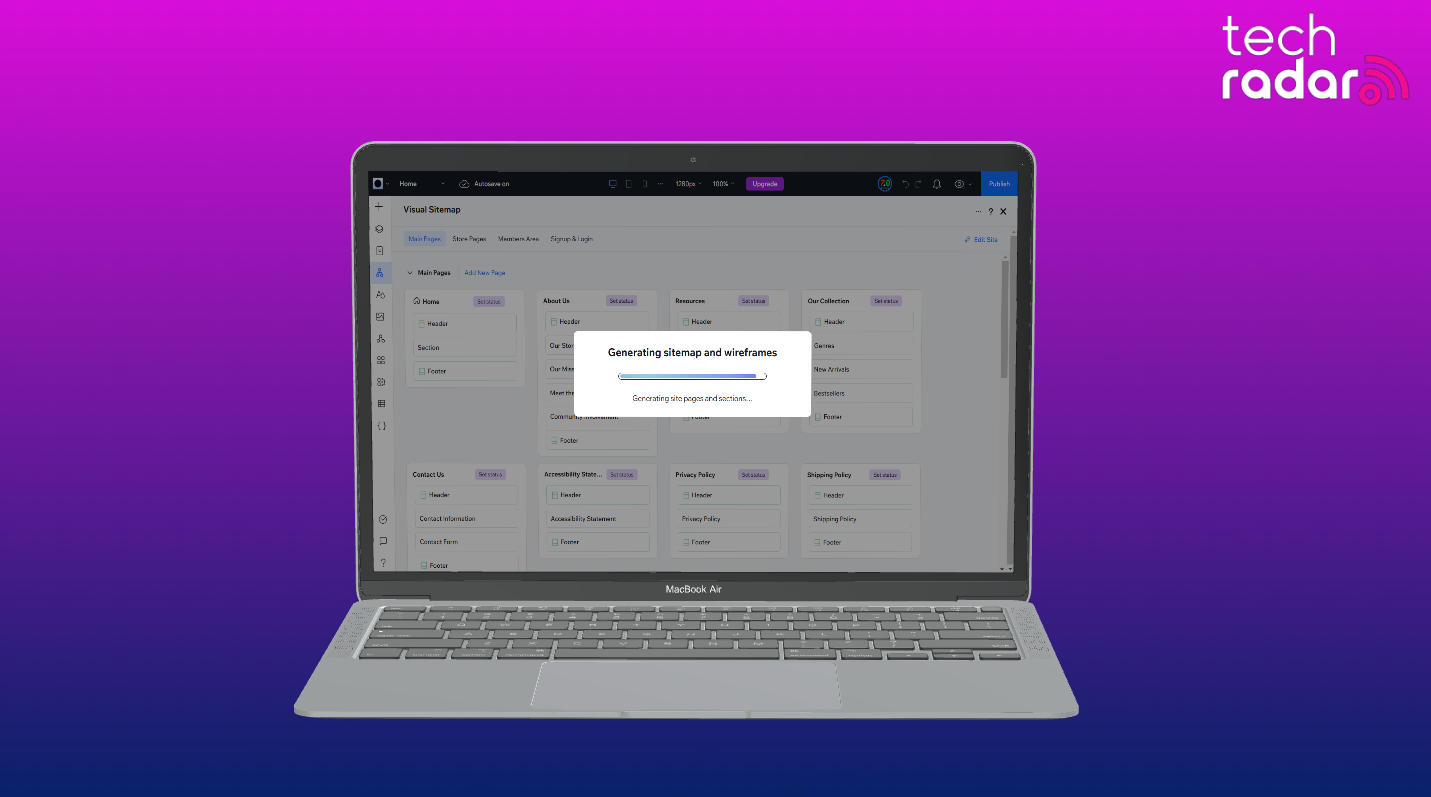 Screenshot of Wix website builder being used on a macbook
