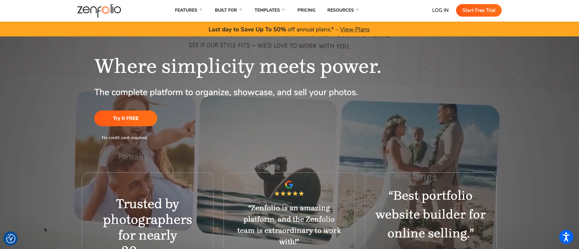 screenshot of Zenfolio homepage