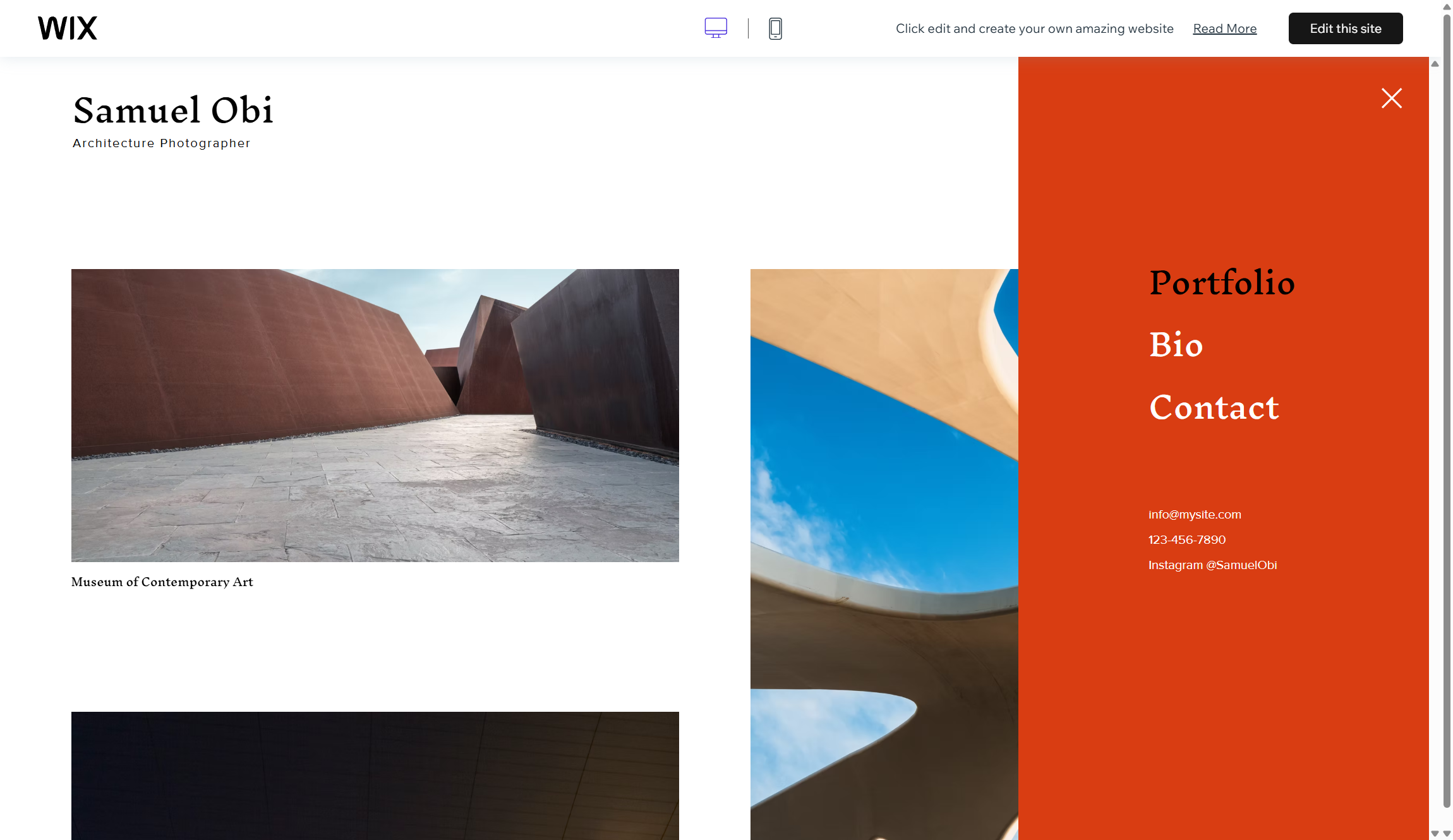 screenshot of Wix template