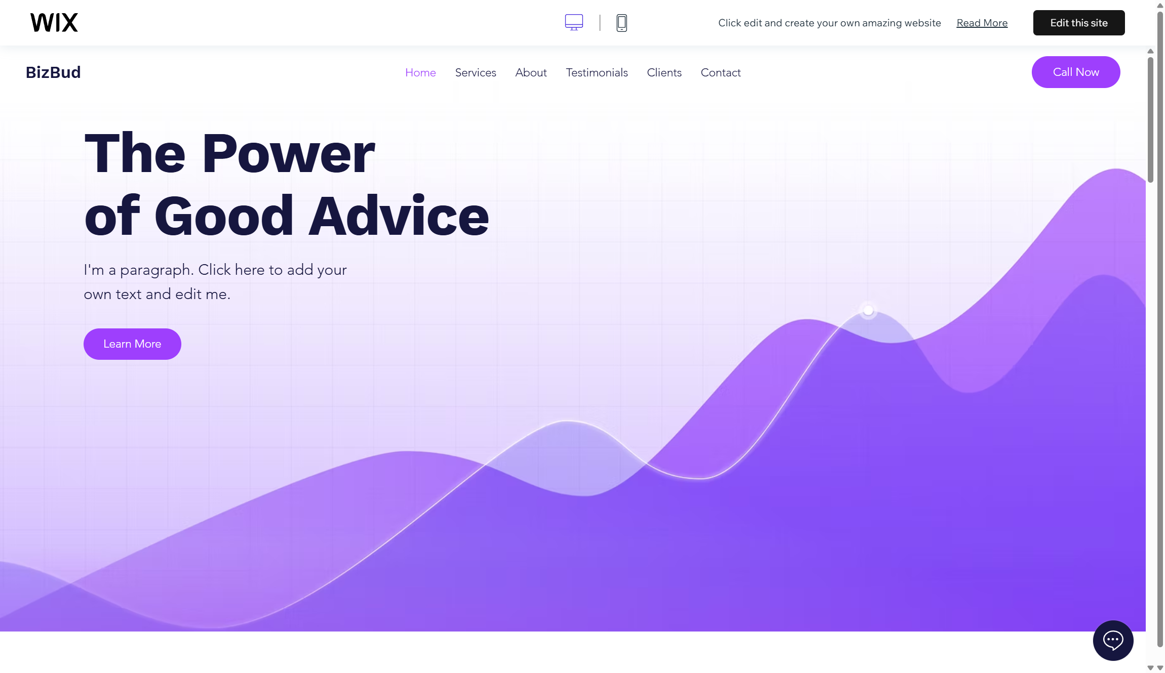 screenshot of Wix templat