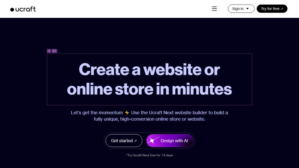 Website screenshot of Ucraft (August, 2025)