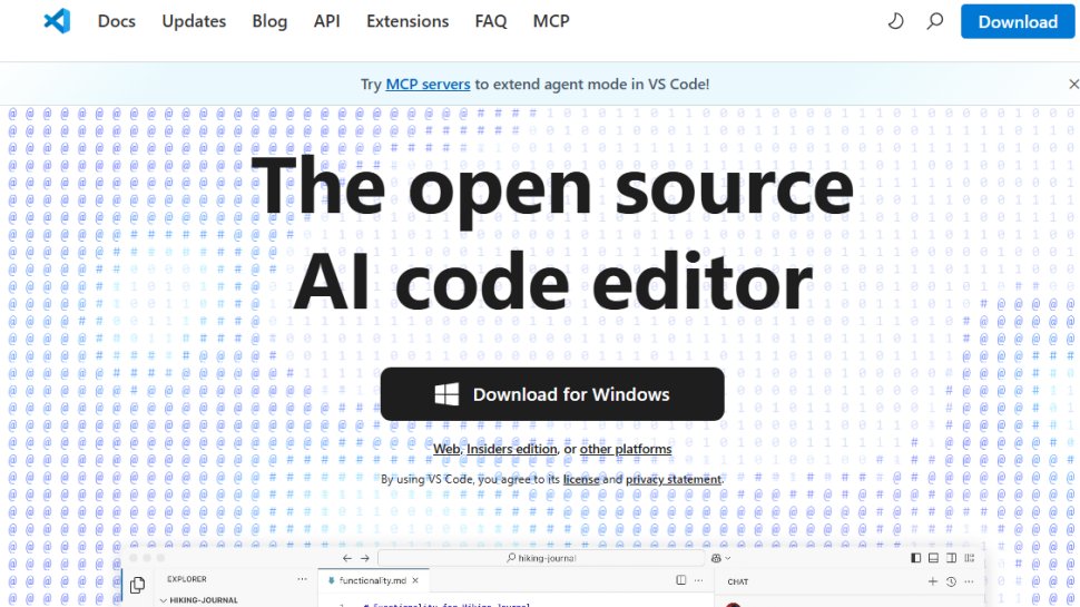 Website screenshot of Microsoft Visual Studio Code (August, 2025)