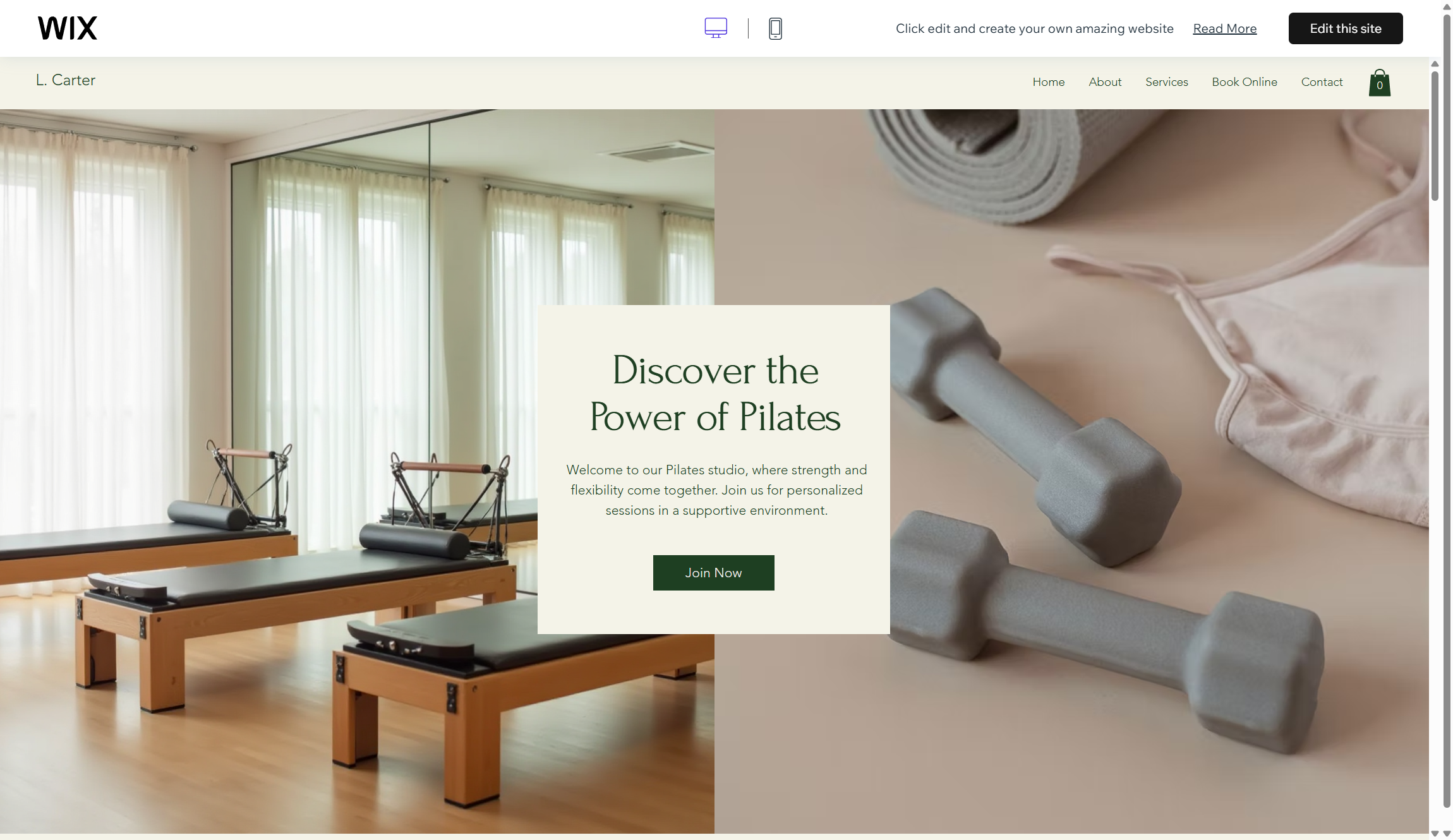 screenshot of Wix templat