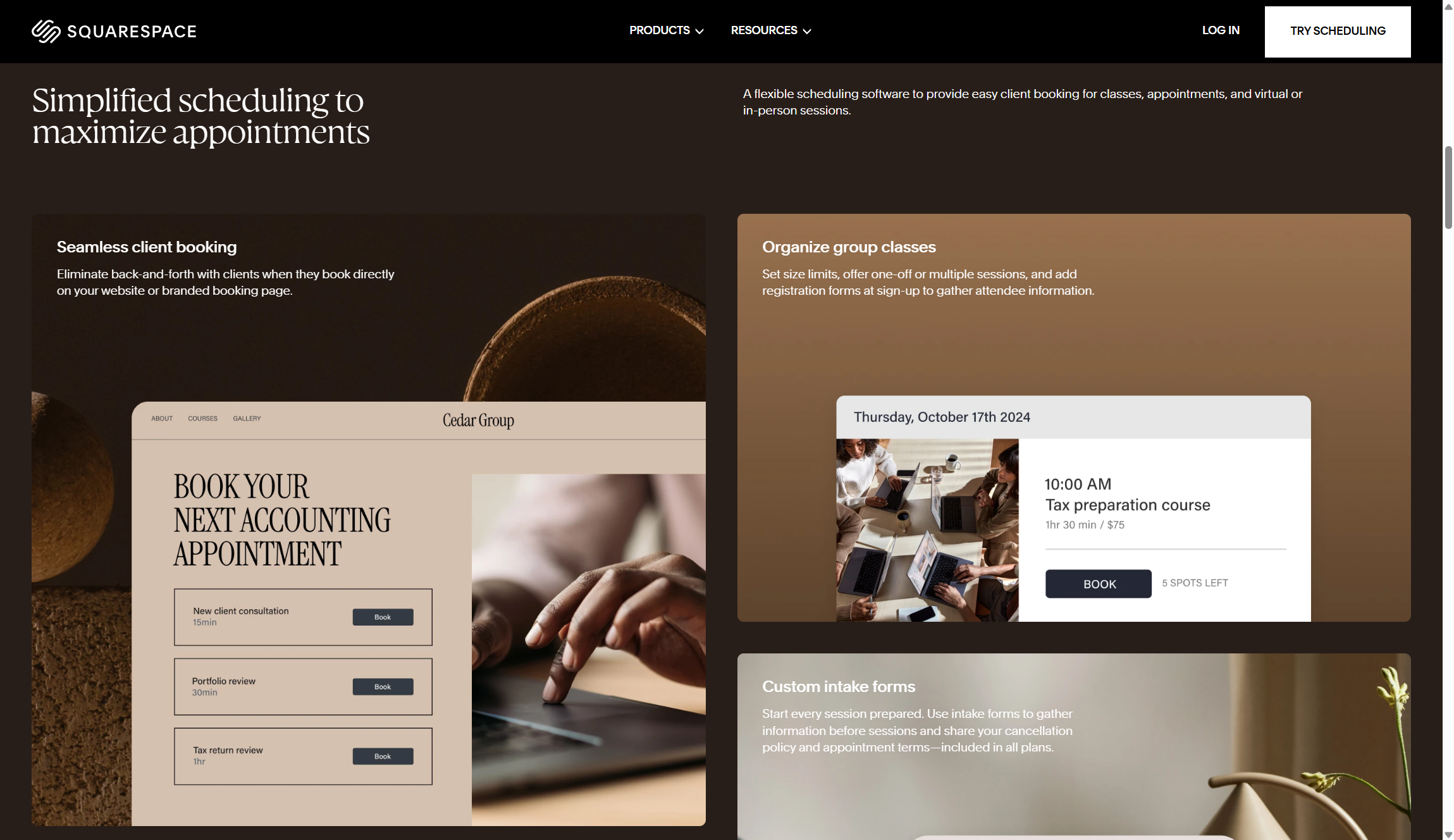 Screenshot of Squarespace Acuity tools