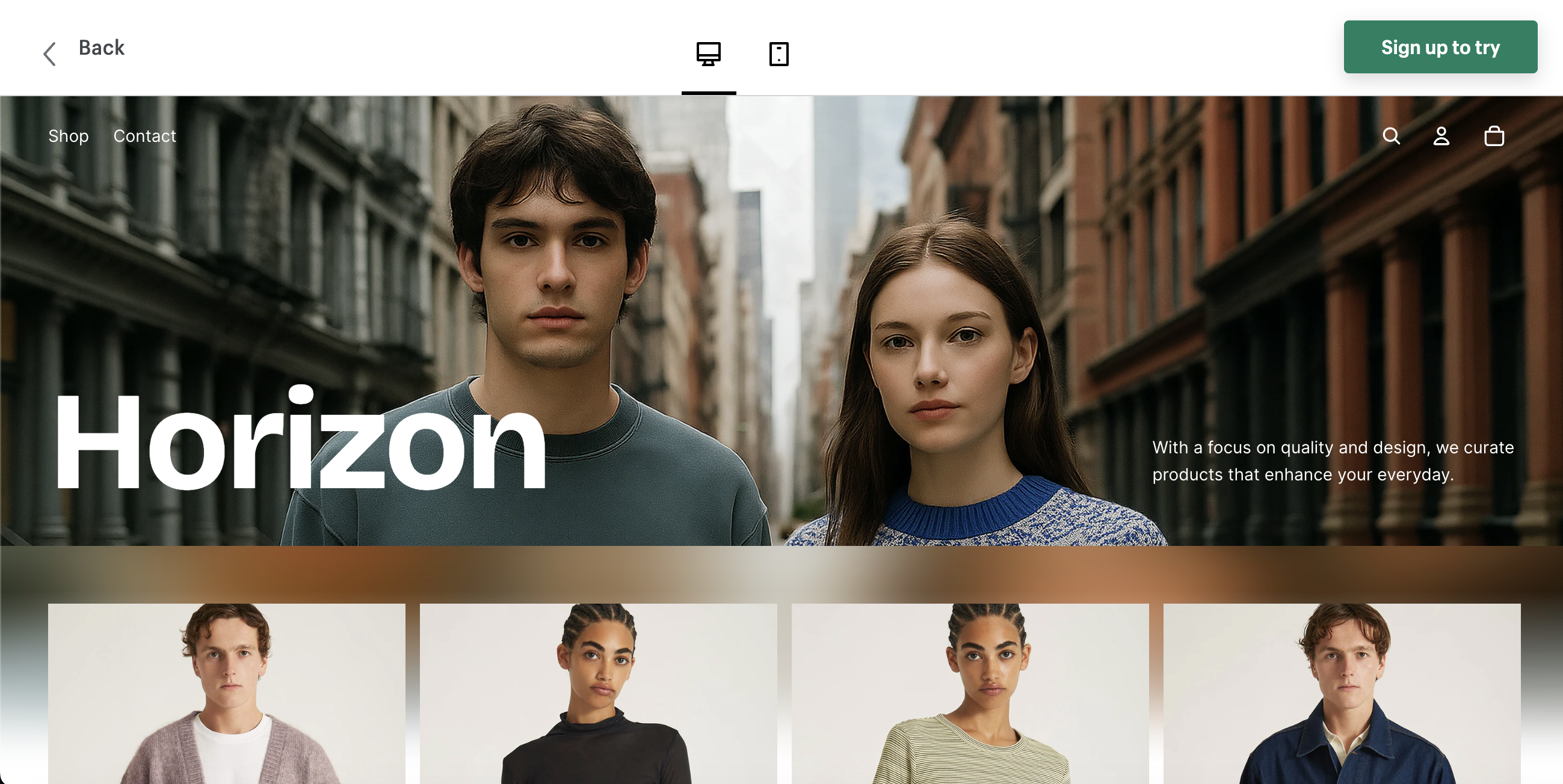 screenshot of Shopify's new Horizons template