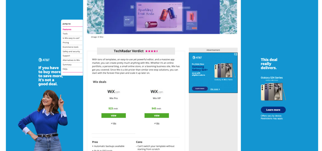 screenshot of Wix review page