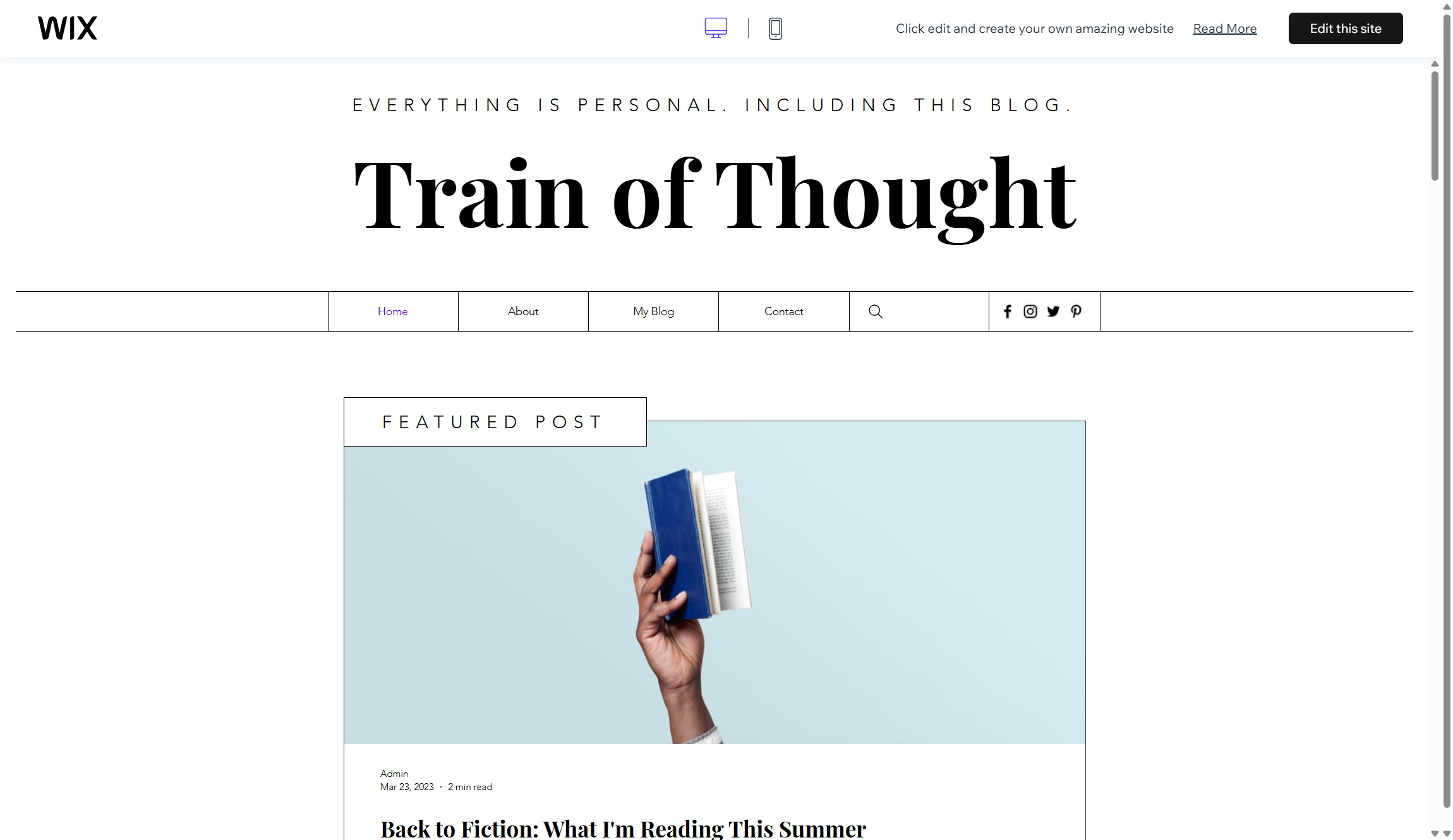 screenshot of Wix templat