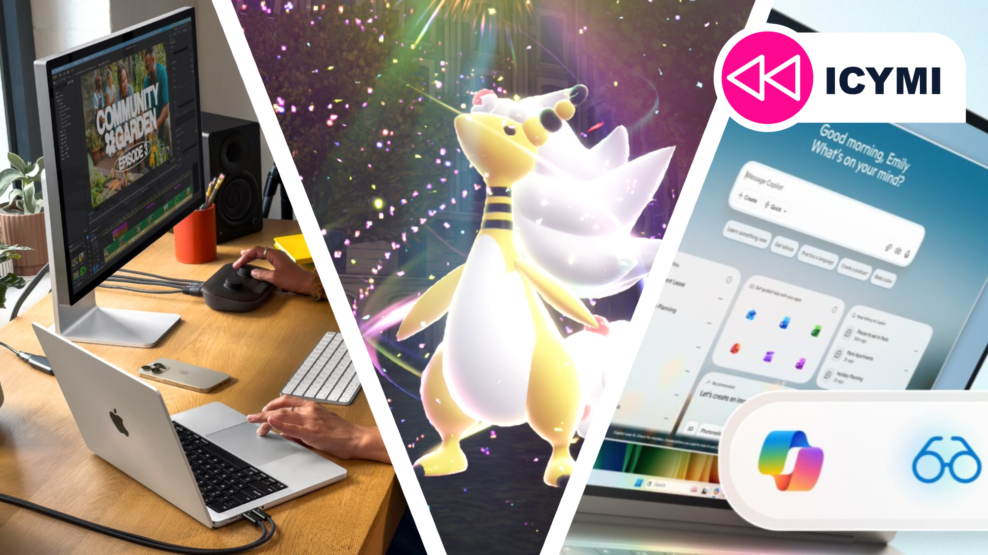 An Apple and Windows next to Mega Ampharos