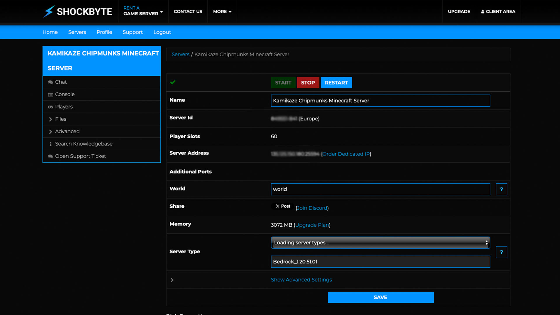 An image of Shockbyte's control panel