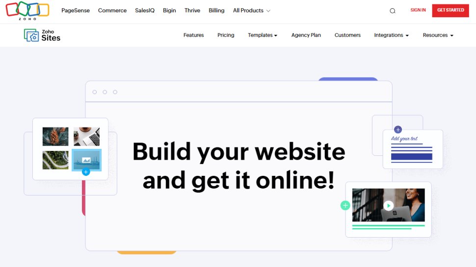 Website screenshot of Zoho Website Builder (August, 2025)