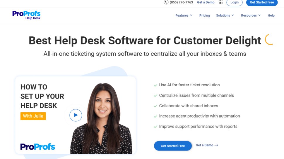 Website screenshot of ProProfs Help Desk (August, 2025)