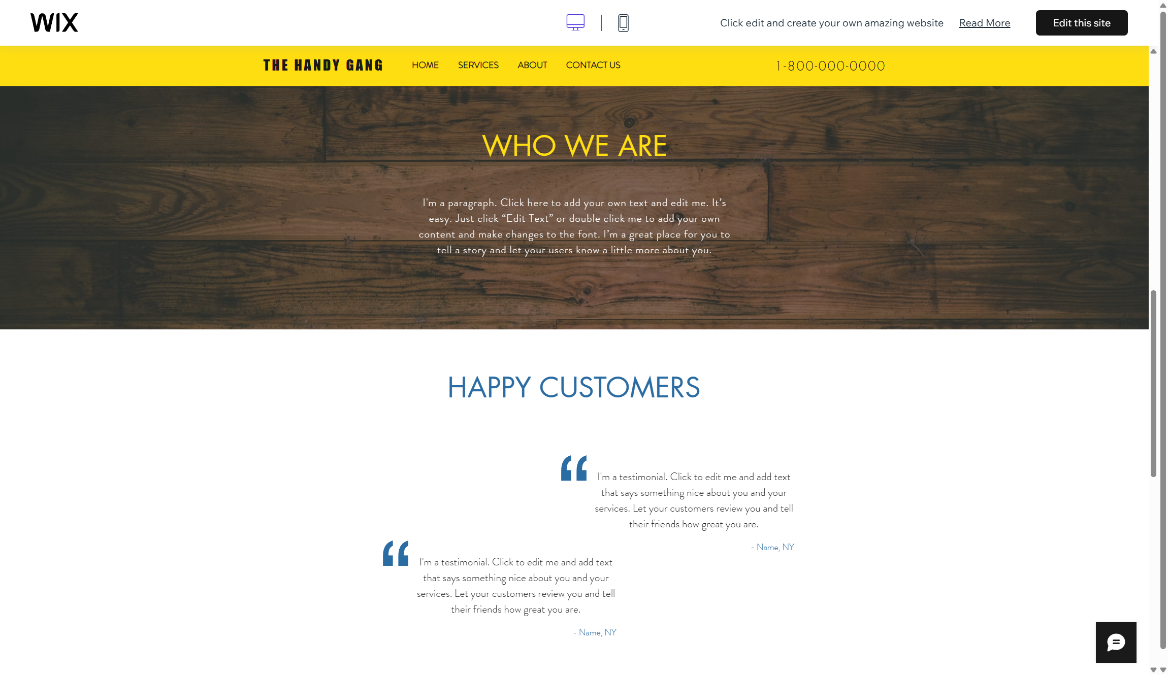 screenshot of Wix templat