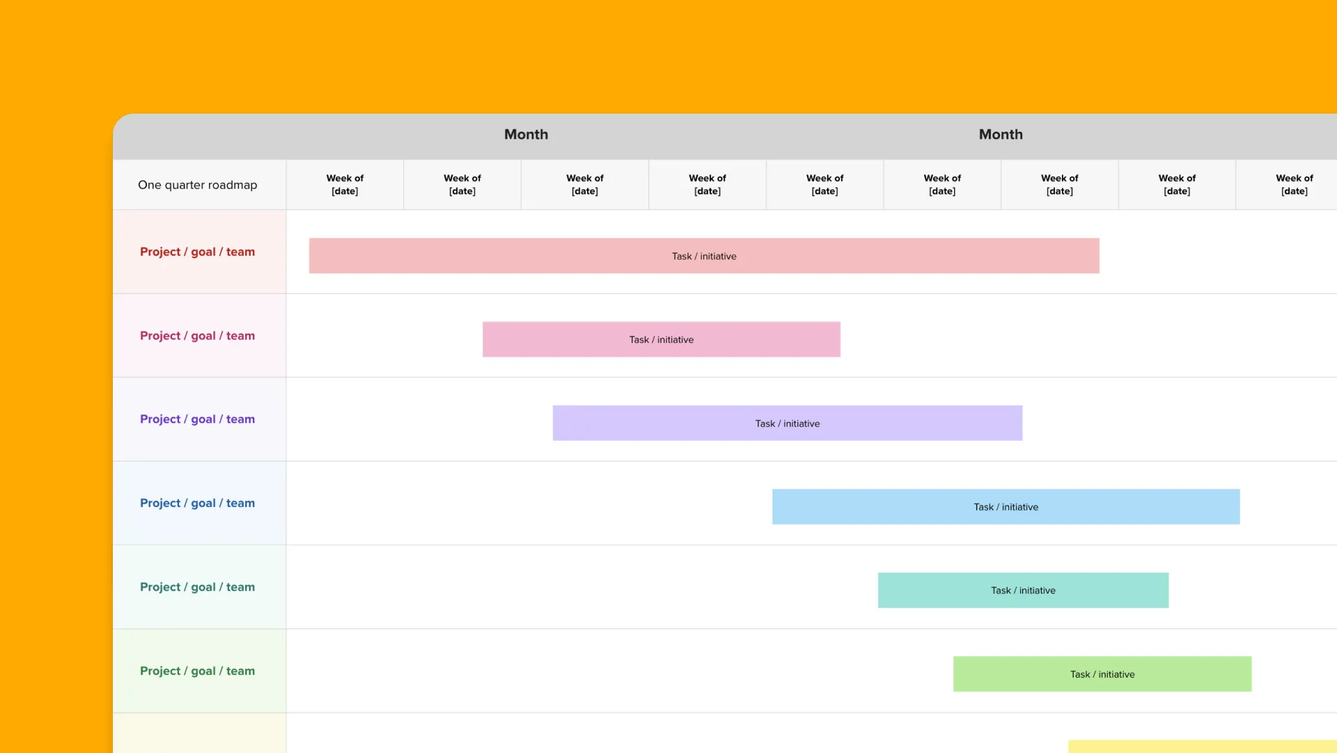 One quarter roadmap template with a orange color background