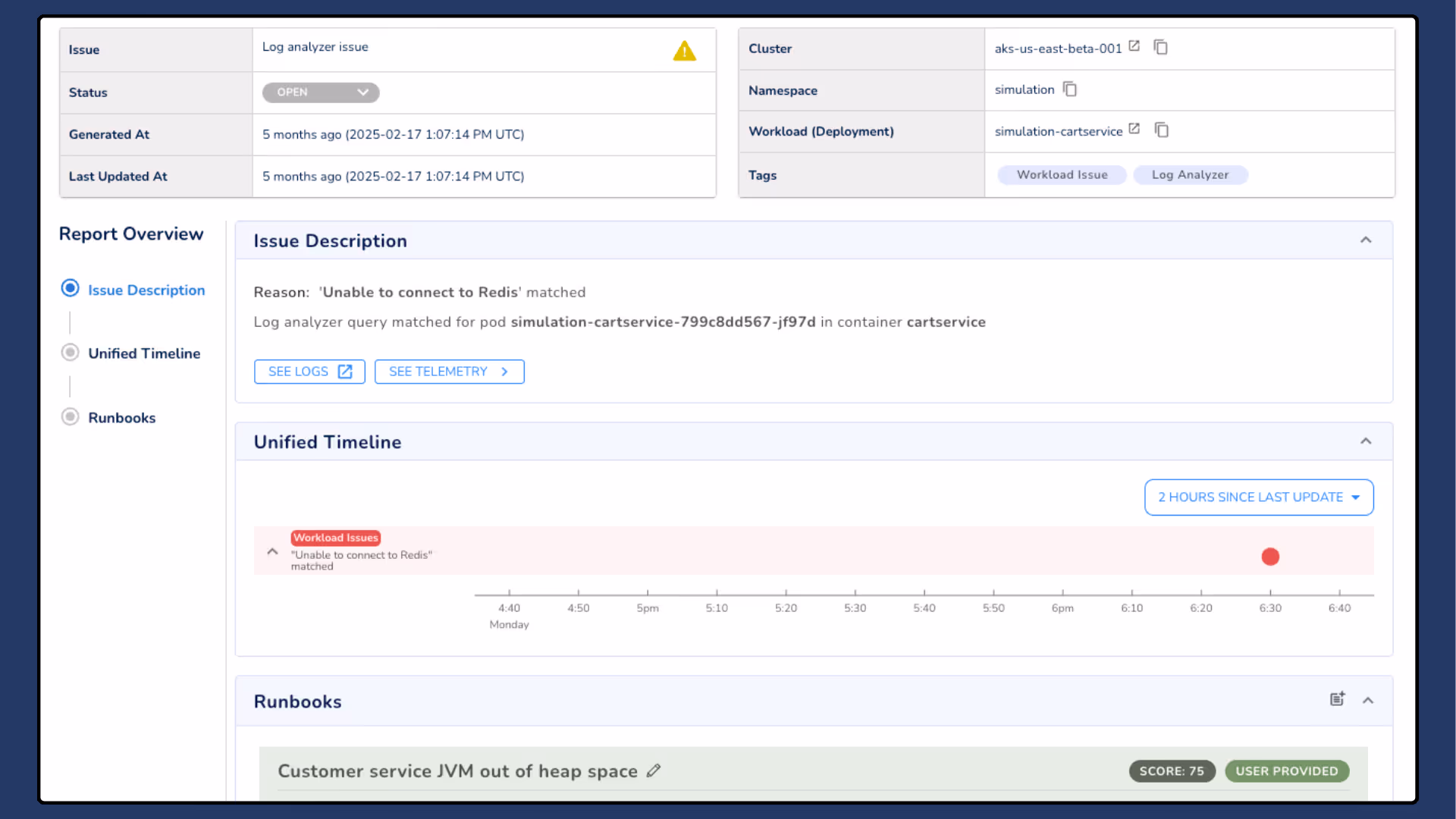 Screenshot of on-demand telemetry data.