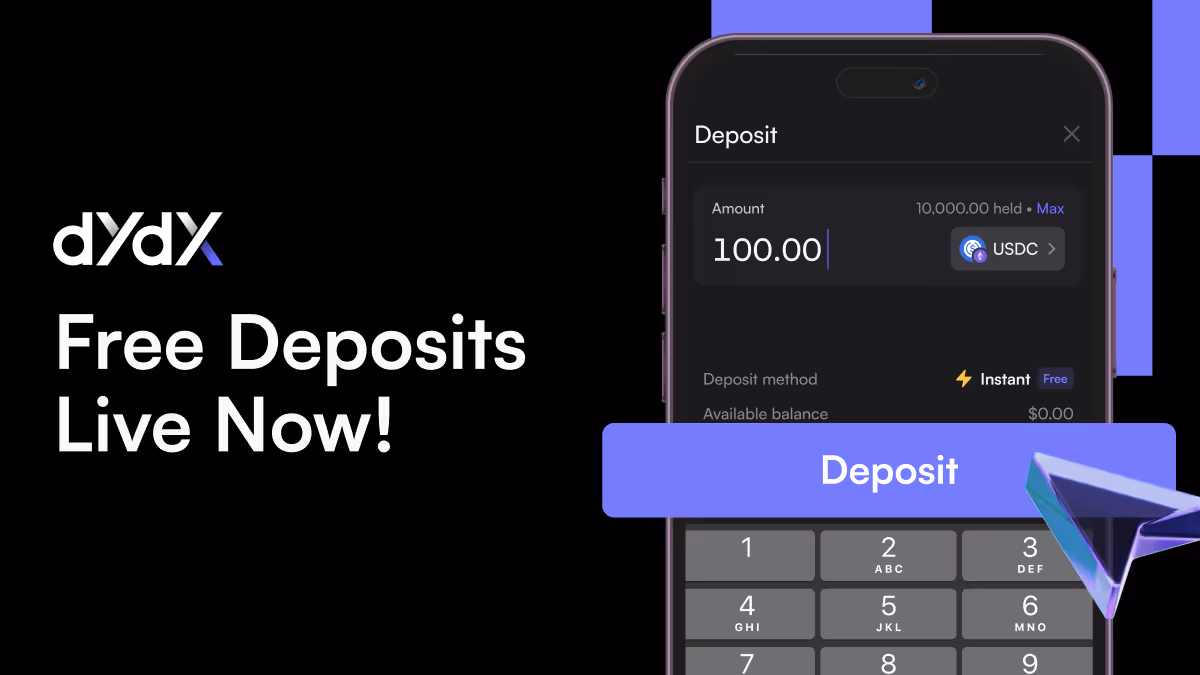 Free Deposits Are Live on dYdX: No Fees, No Friction