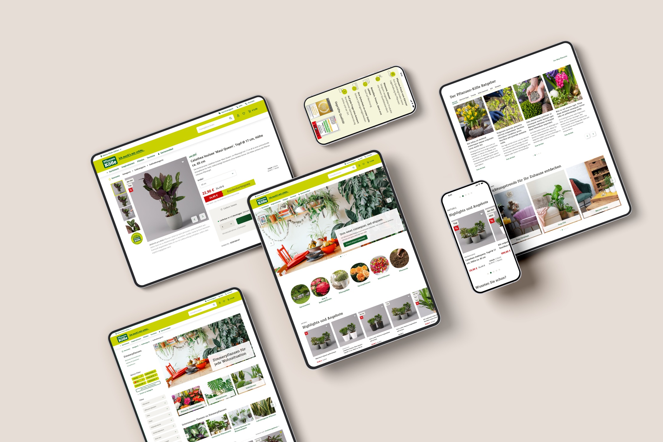 Omnichannel-Shop für Pflanzen-Kölle: Pflanzensortiment, Beratungsmodule und Aktionswelten. Realisiert von pixolith.