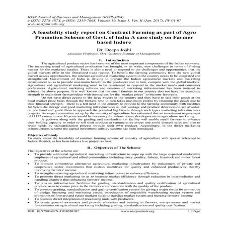 A feasibility study report on Contract Farming as part of Agro Promotion Sche...