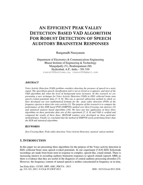An efficient peak valley detection based vad algorithm for robust detection o...