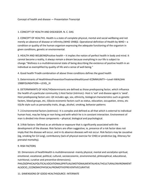 Concept of health and disease