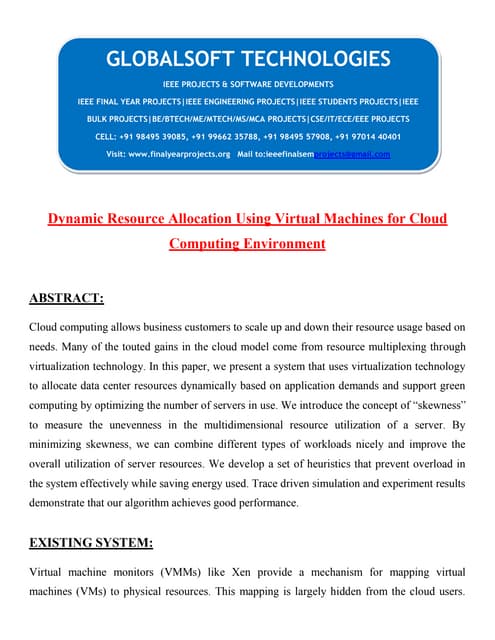 JAVA 2013 IEEE CLOUDCOMPUTING PROJECT Dynamic resource allocation using virtu...