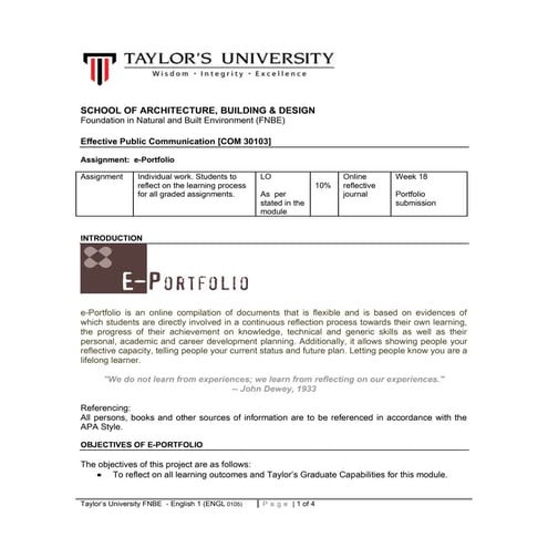 E portfolio assignment september 2015