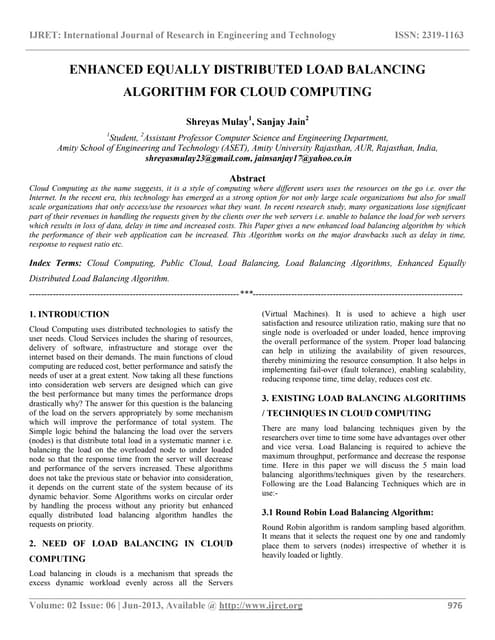 Enhanced equally distributed load balancing algorithm for cloud computing
