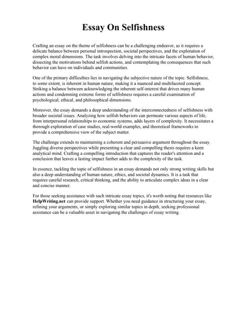 Essay On Selfishness. Tulsa Community College
