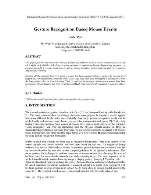 Gesture Recognition Based Mouse Events
