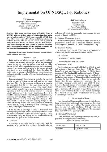 Implementation of nosql for robotics