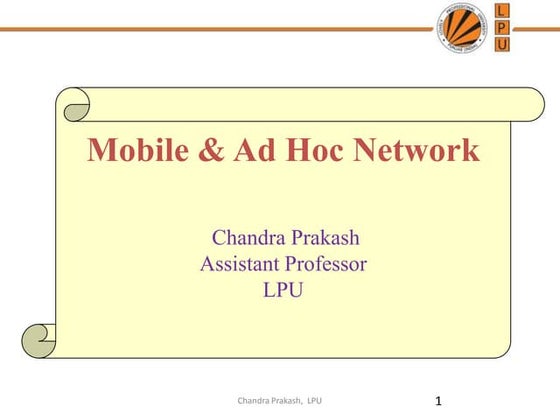 Lecture 1  mobile and adhoc network- introduction