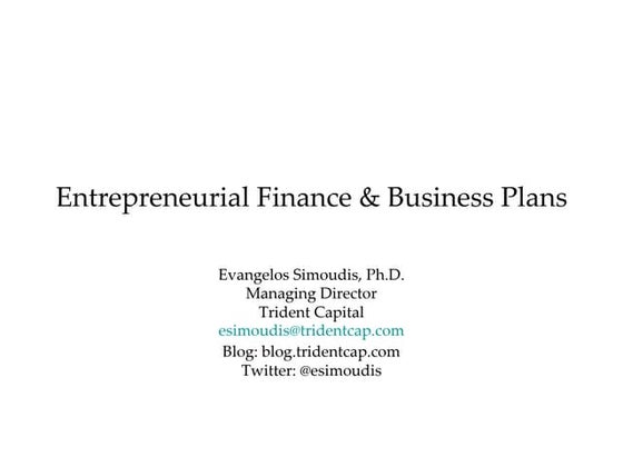 Entrepreneurial Finance & Business Plans