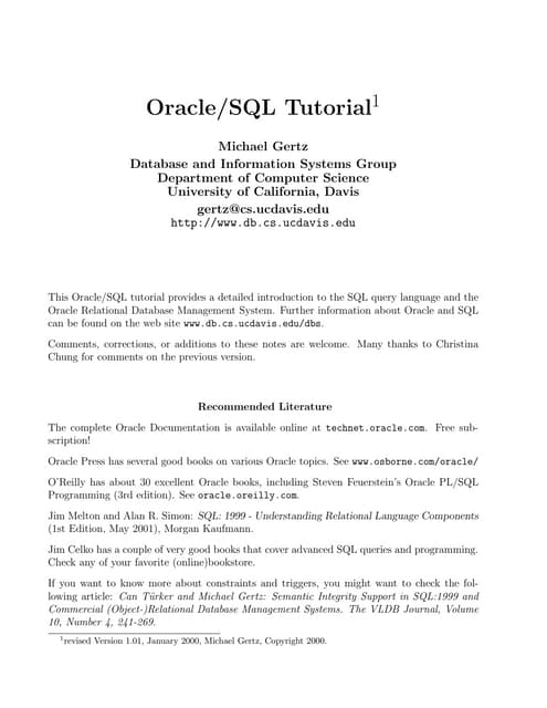 Oracle sql tutorial