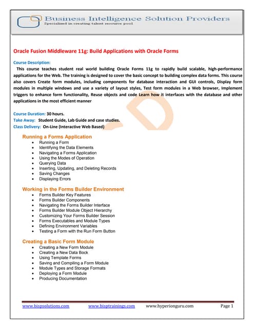 Oracle fusion middleware 11g build applications with oracle forms