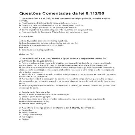 Questões comentadas da lei 8