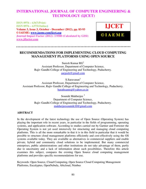 Recommendations for implementing cloud computing management platforms using o...