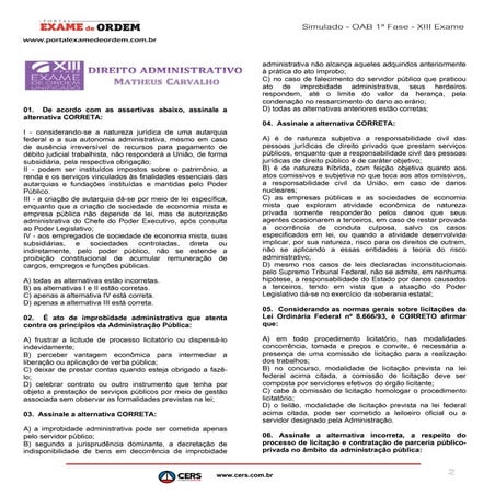 Simulado CERS - 1ª fase - XIII Exame - 01