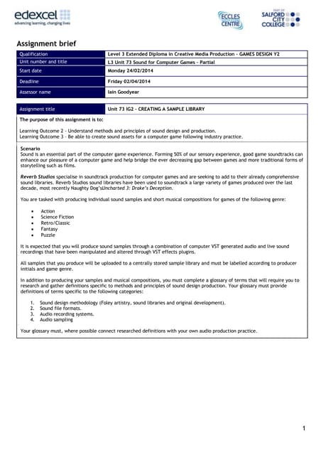 Unit 73 ig2 assignment creating a sample library 2013_y2