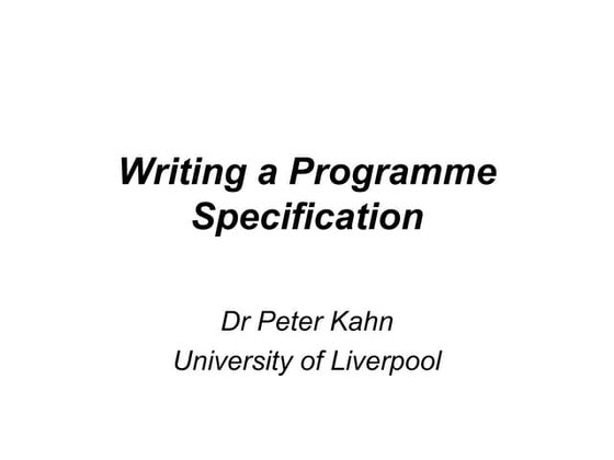 Writing a Programme Specification