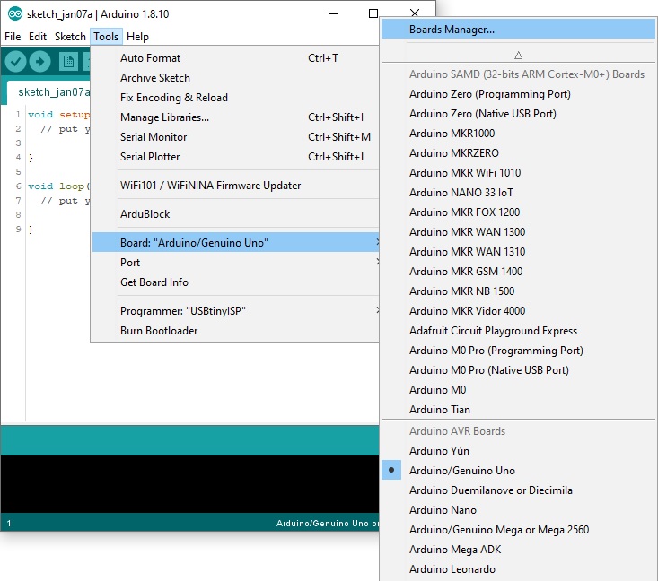 Select Arduino Board Manager