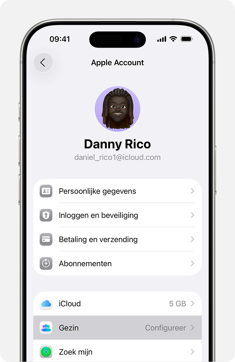 iPhone-scherm met de stappen voor het configureren van 'Delen met gezin'.