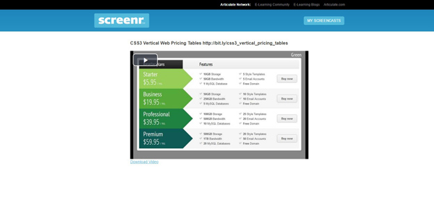 css3 vertical web pricing table