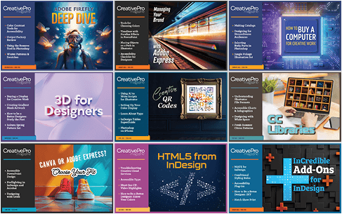 Several issues of CreativePro Magazine displayed