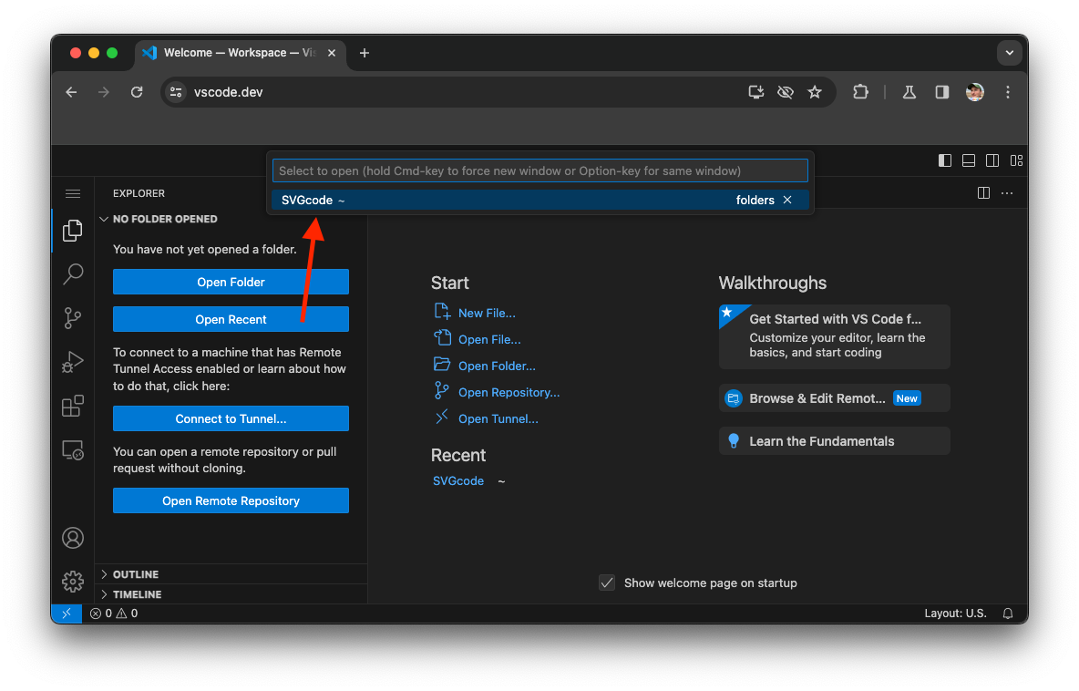 Visual Studio Code che offre gli ultimi file aperti.