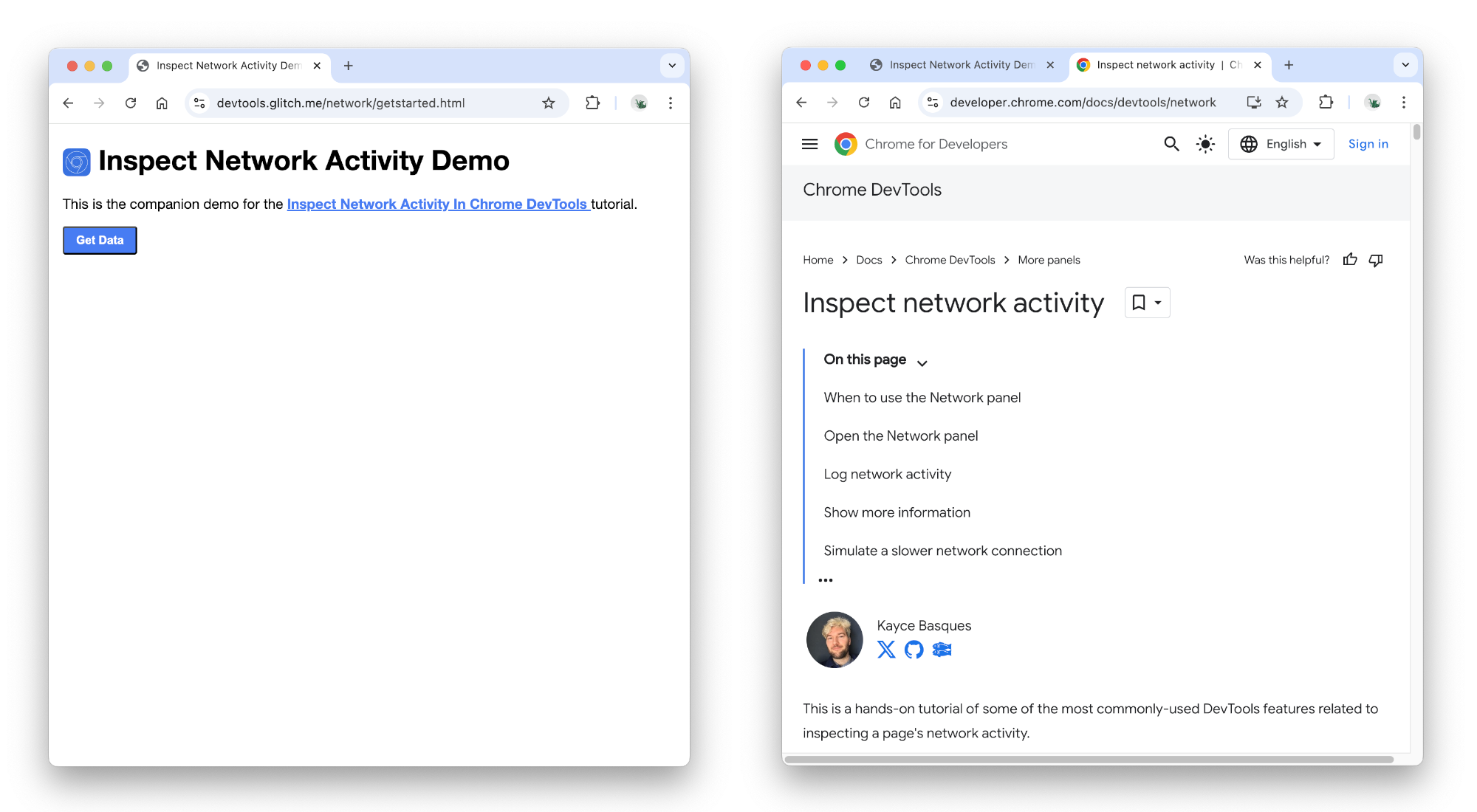 在一個視窗中顯示示範,在另一個視窗中顯示本教學課程。