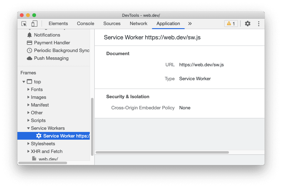 معلومات Service Workers في عرض &quot;تفاصيل الإطار&quot;