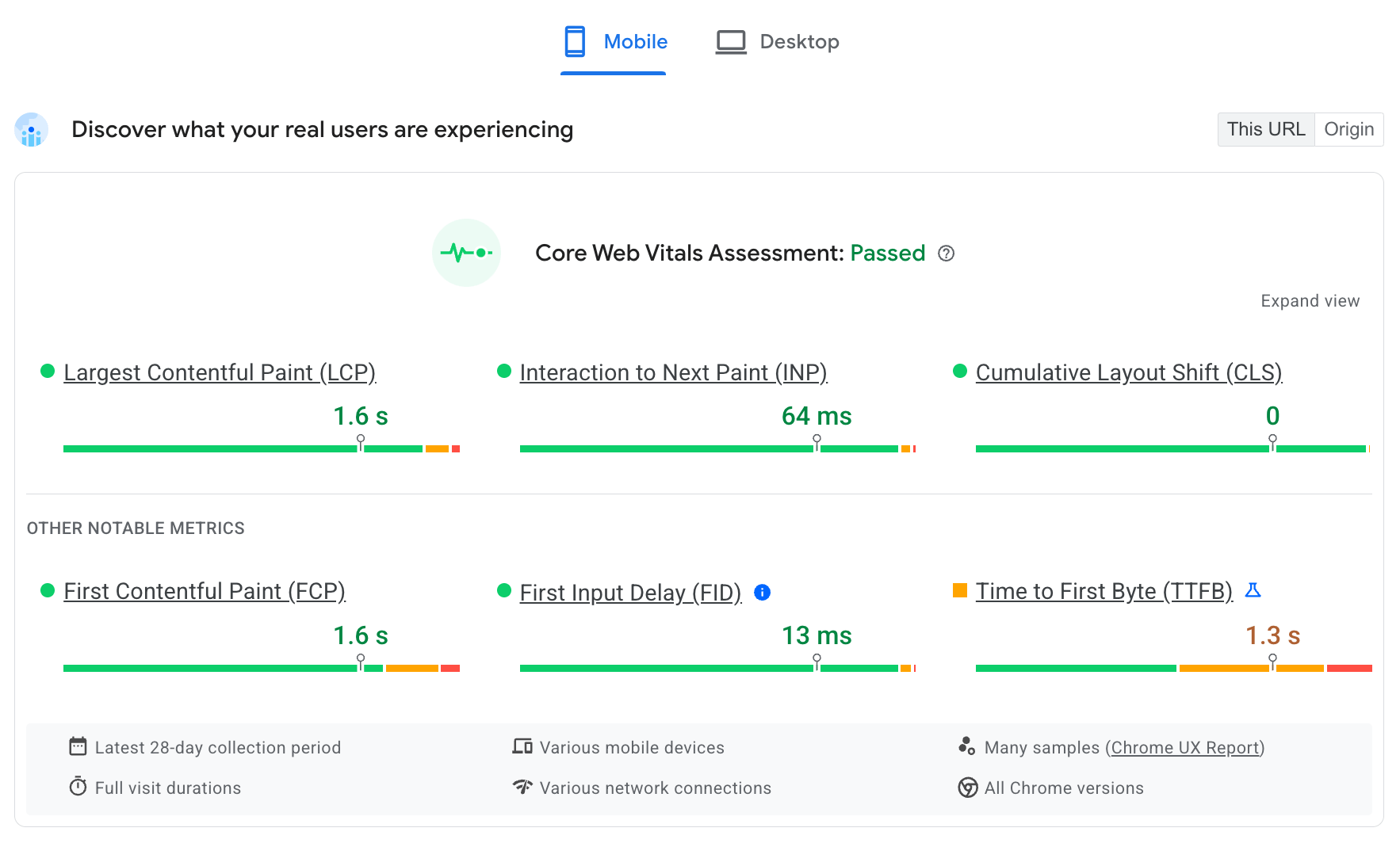Veldgegevens van CrUX in PageSpeed ​​Insights