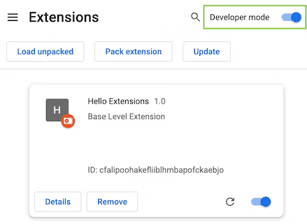 صفحه برنامههای افزودنی Chrome با تغییر حالت برنامهنویس برجسته شده است