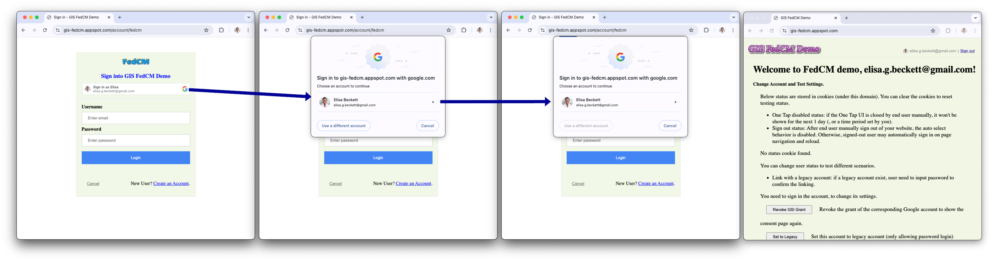 FedCM etkinken - Google oturumu olan geri gelen kullanıcı yolculuğu